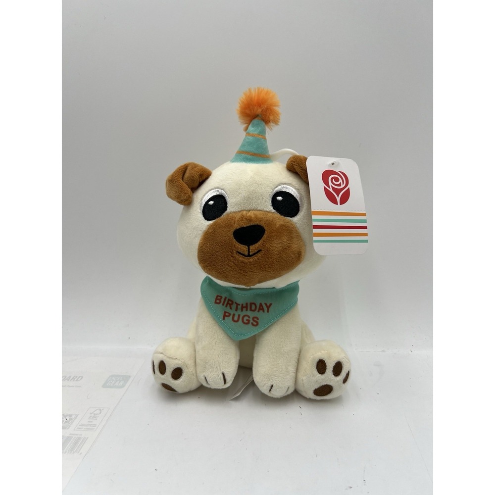American Greetings Birthday Pugs Plush Dog Party Hat Bandana Tags 12150224